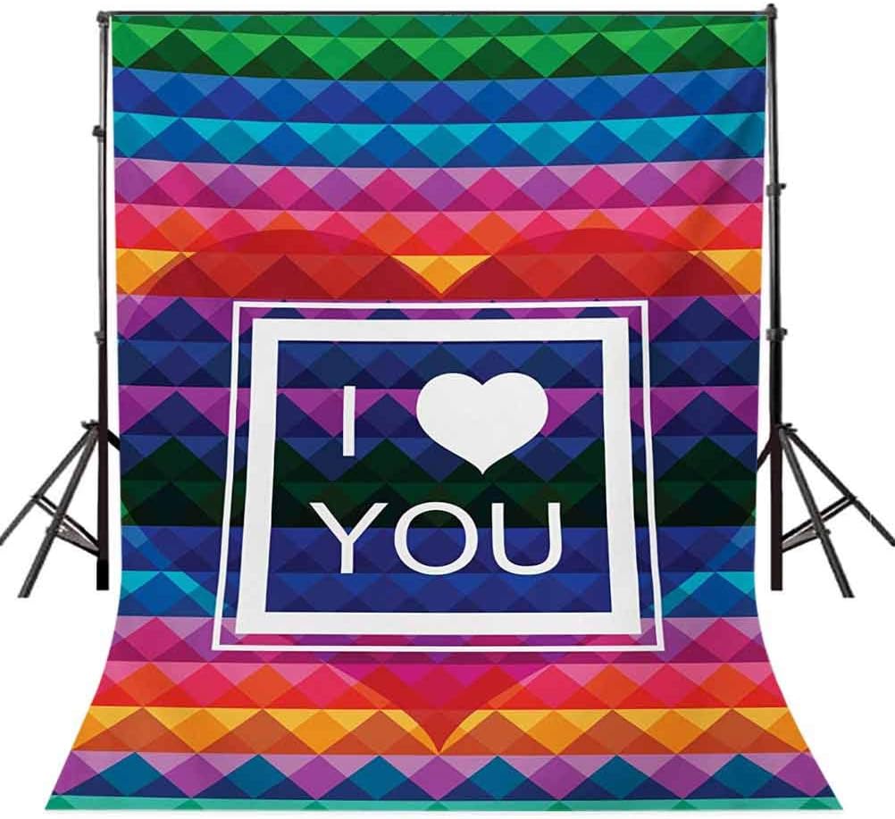 Camera Photo Accessories Vintage Rainbow 6x8 Ft Backdrop Photographers Colorful Fractal Mosaic Backdrop With Heart And I Love You Frame Valentines Background For Child Baby Shower Photo Vinyl Studio Prop Photobooth Photoshoot