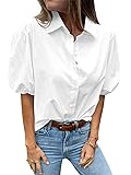 Tankaneo Women's Button Down Shirts Short Puff