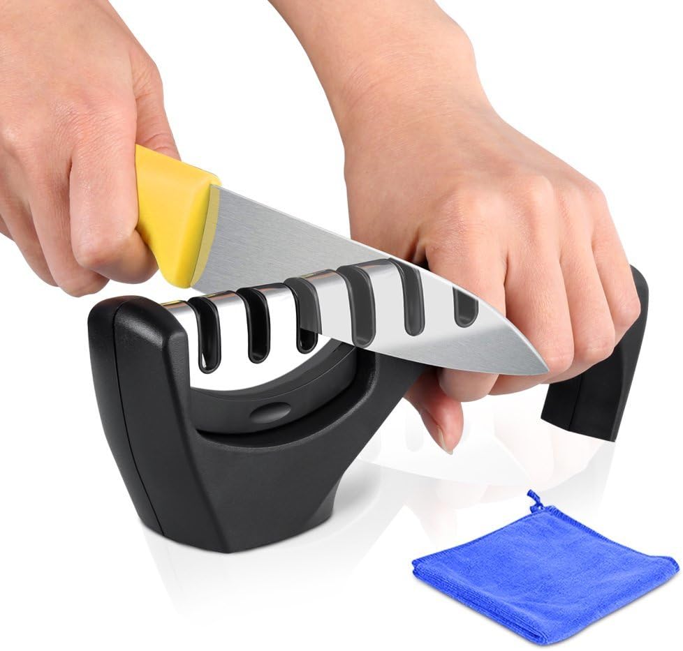 Nakeey Knife Sharpener, Knife Sharpener 3 Stage professional Multifunctional Household Sharpener for Knives with Stainless Steel Knives: Notch Emery Sand, Tungsten Steel Ceramic.