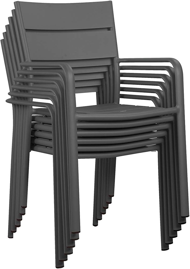 cosco outdoor living paloma steel patio dining chairs light gray sling on Amazon Com Pangea Home Miami 7pc Gray South Beach 7 Piece Dining Set Furniture Decor