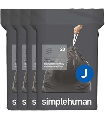 Lot De 100 Sacs Poubelle Hefty - Conçus Pour Simplehuman Taille J (39L) - 5 Paquets De 20 - 8