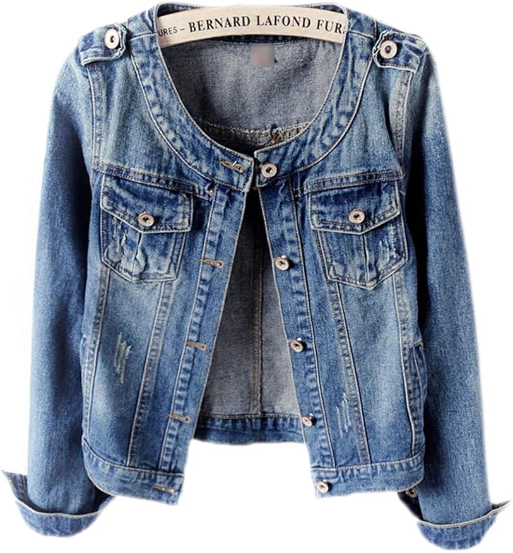 ladies white collarless denim jacket