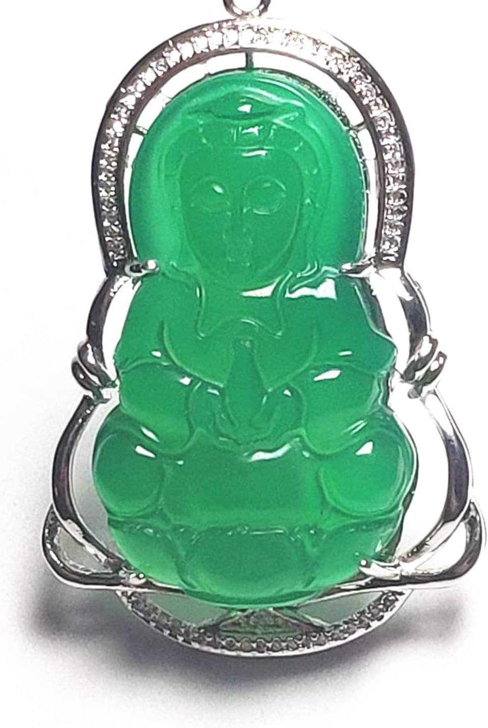 yigedanS925 Sterling Silver Natural Green Jade Buddha Amulet Pendants Women Jewelry