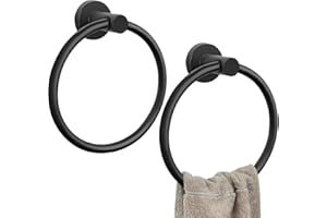 WALLERRY 2 Pack Black Towel Ring Hand Towel Holder for Bathroom Hand Towel Racks Wall Mount Bathroom Hardware Simple Round To