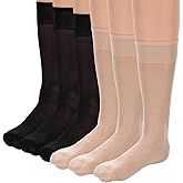 TIESOME 6 Pairs Sheer Nylon Ankle Socks, Black & Nude Crew Stocking for Women One Size Ultra Thin Cool See Through Calf High Silk Socks with Reinforced Toe