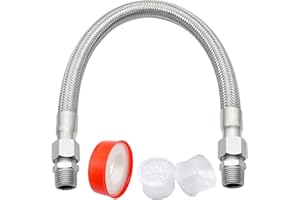 MAIGOO Industrial Grade Compressor Jumper hose Kit,With 3/4" NPT Male 20" Length 450 PSI &750°F,And Two 3/4" Male Adapters (Both Sides Fittings Rotate Freely),Flexible Stainless Steel Metal Hose ﻿