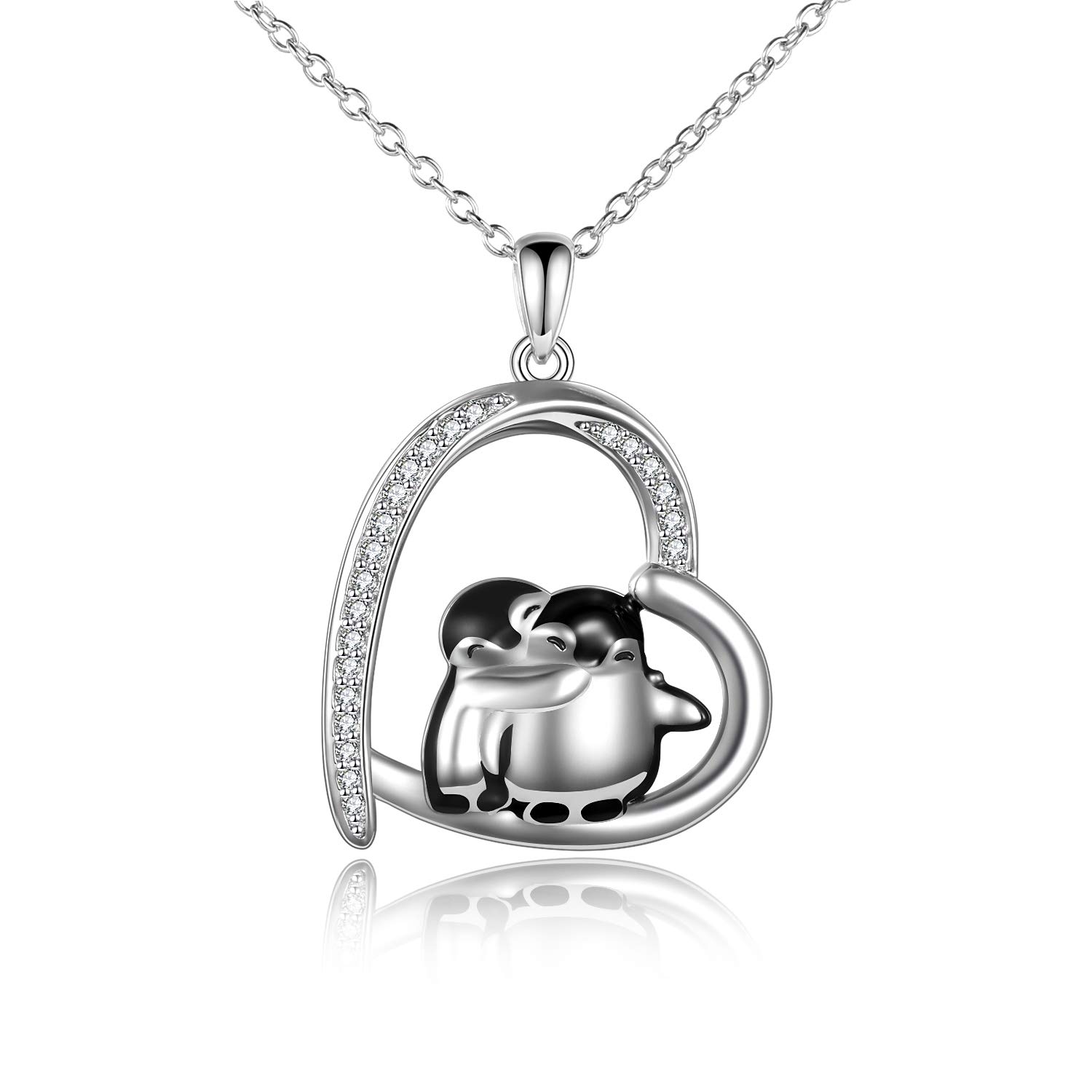 YAFEINI Penguin Necklace Penguin Gifts 925 Sterling Silver Hugging Penguins Cute Animal Jewellery for Women Sister Girls โ image 1