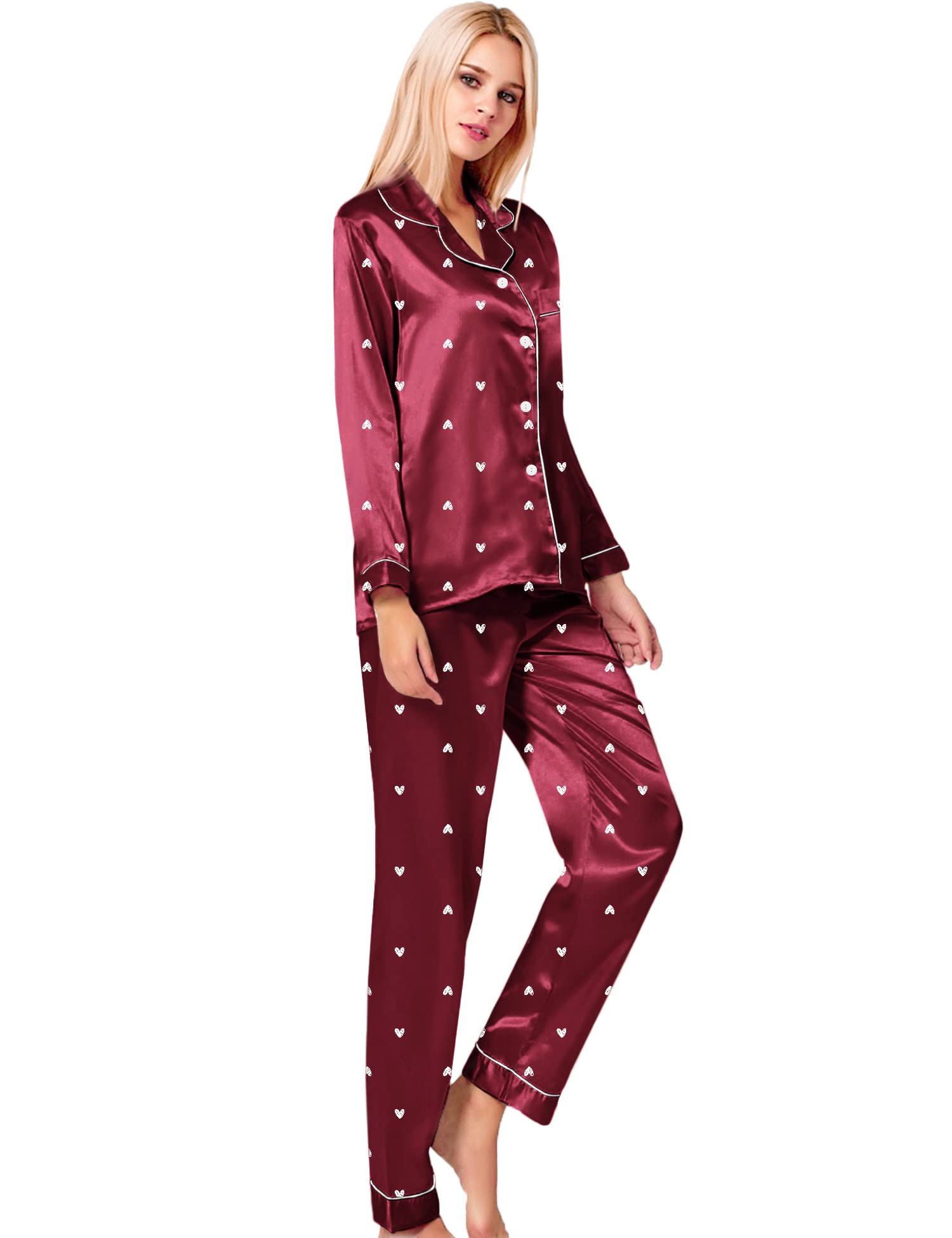 SWOMOG Womens Satin Silk Pajamas
