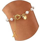 Vinswet Pearl Initial Bracelet for Women- Dainty Gold Letter heart Charm Pearl Beaded Bracelet Jewelry for Women, Bridesmaid Proposal Wedding Bride Party Bridal Shower Gift Valentine's Gift
