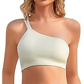 INIBUD One Shoulder Sports Bra Bralette for Women Seamless Bandeau Removable Padded Adjustable Strappy Summer Bra Top
