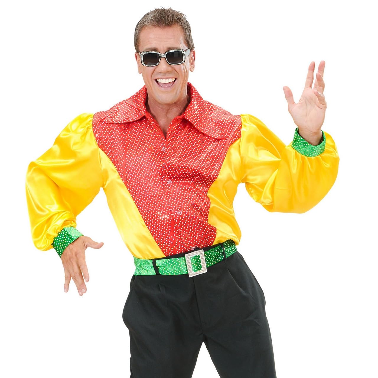 Sat & Velv Shirts withSequins 3Cols Mens Costume Medium for 70s Travolta Night Fever Theme Fancy Dress