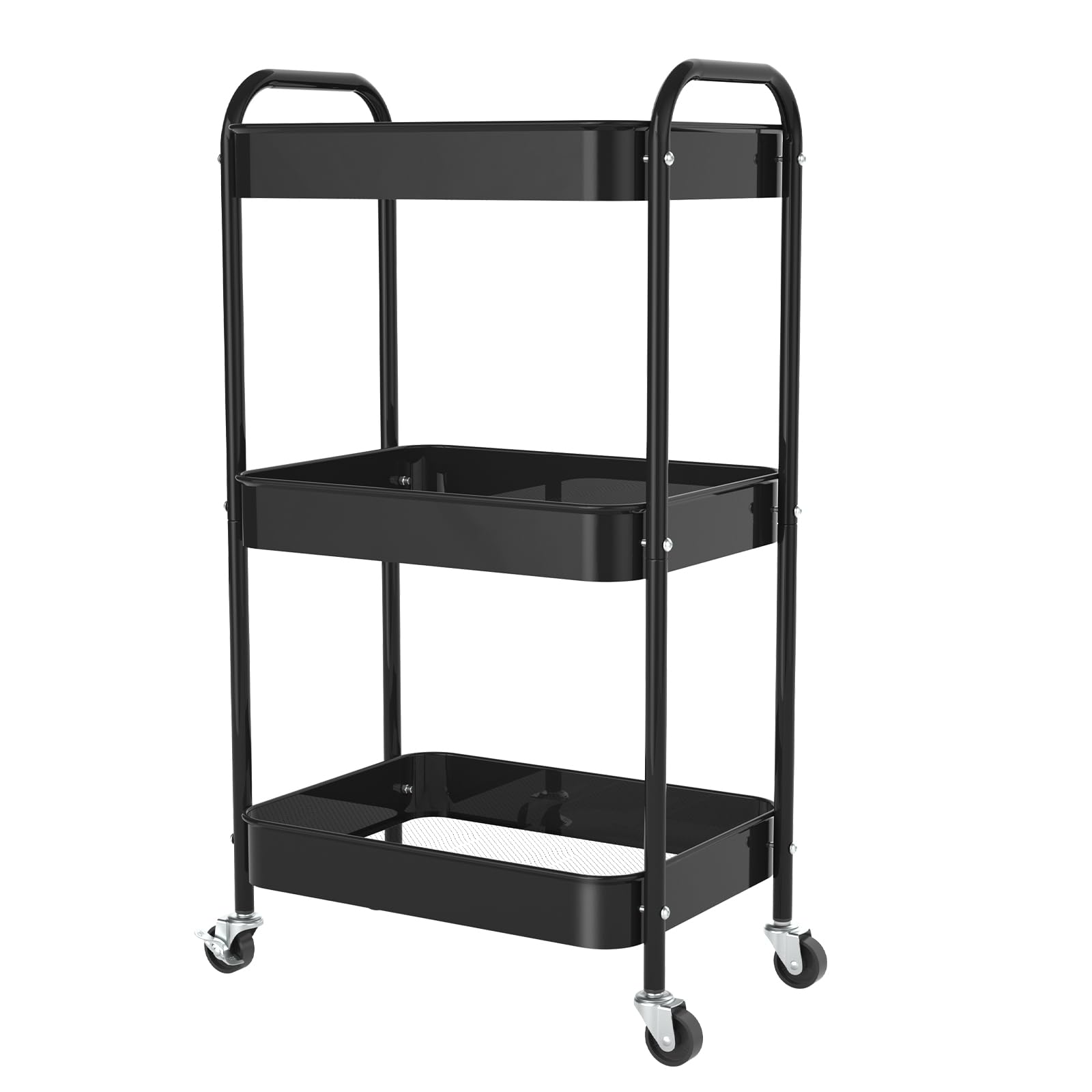 PNVXNUS 3 Tier Rolling Metal Storage Carts with Wheels,Multi Functional Organizer Cart for Office, Bathroom, Kitchen, Book, Diaper. Easy Assembly.
