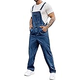 Runcati Men's Denim Bib Overall Jean Romper Trousers Adjustable Strap Workwear Slim Fit Jumpsuit