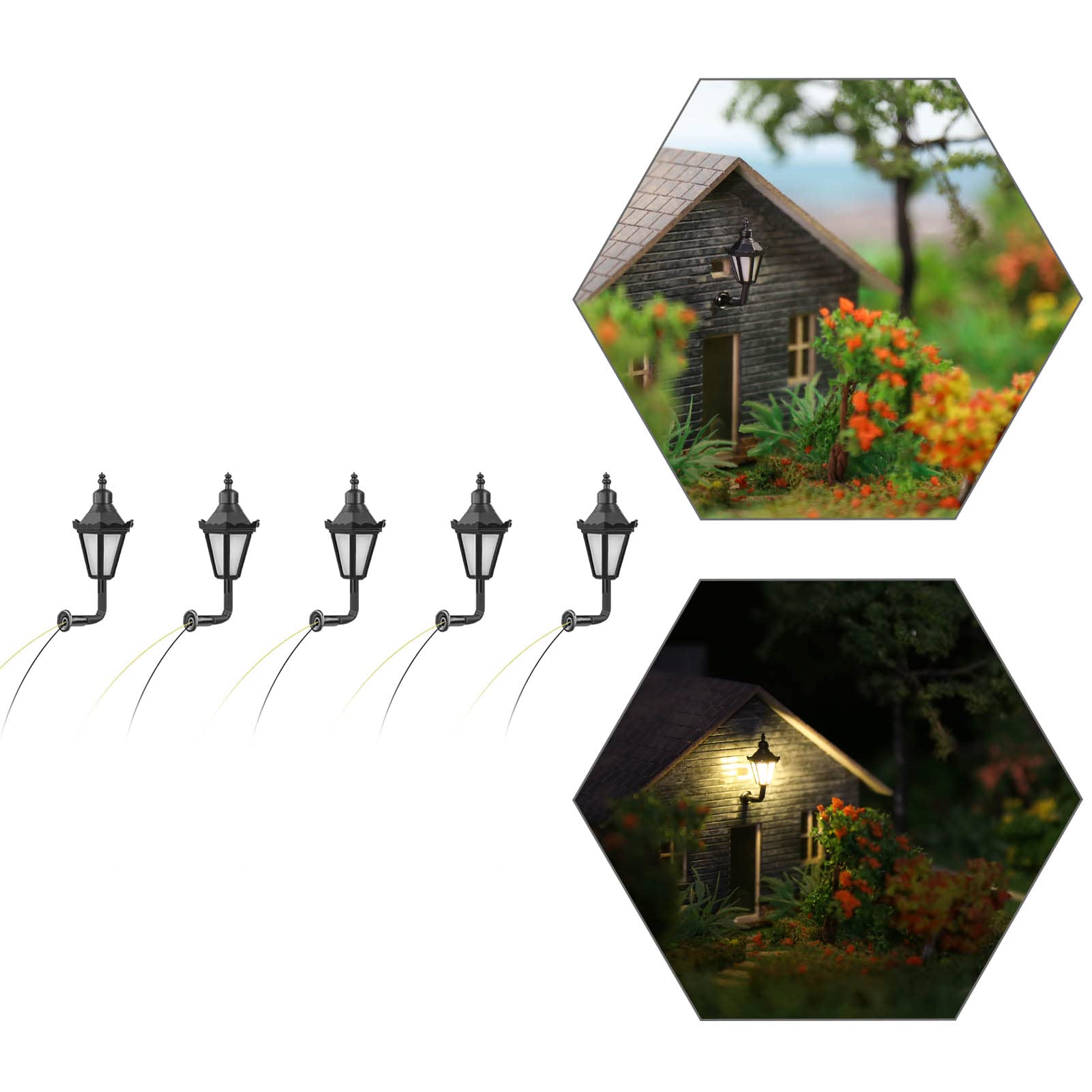 Evemodel 5pcs Model Railway 1:200 Lamps Outdoor Wall Lgihts Z N Scale 12V