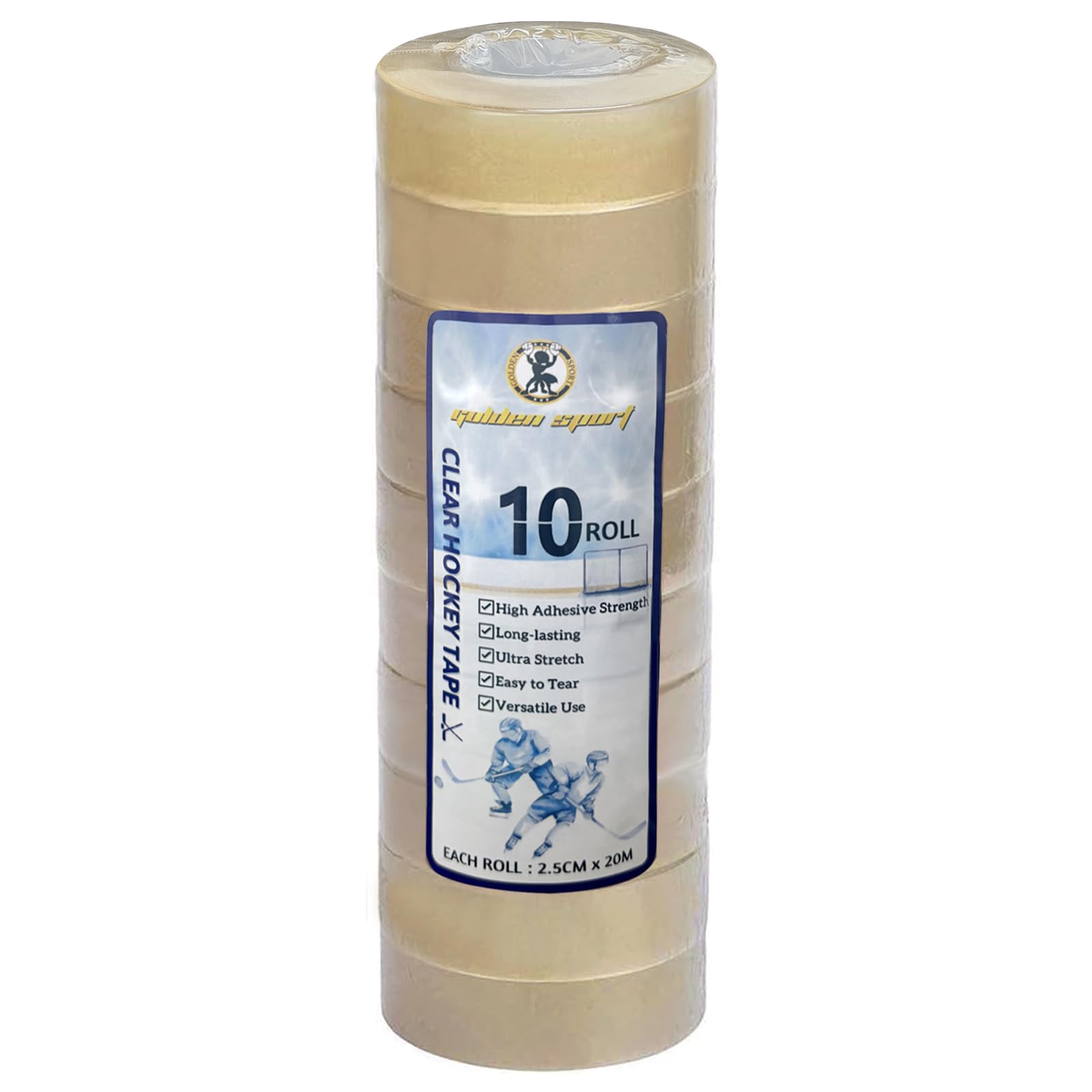 Photo 1 of Golden Sport Clear Hockey Tape, Hockey Tape Multipurpose, Clear, 10 Pack - for Socks and Gear, Easy to Stretch and Tear