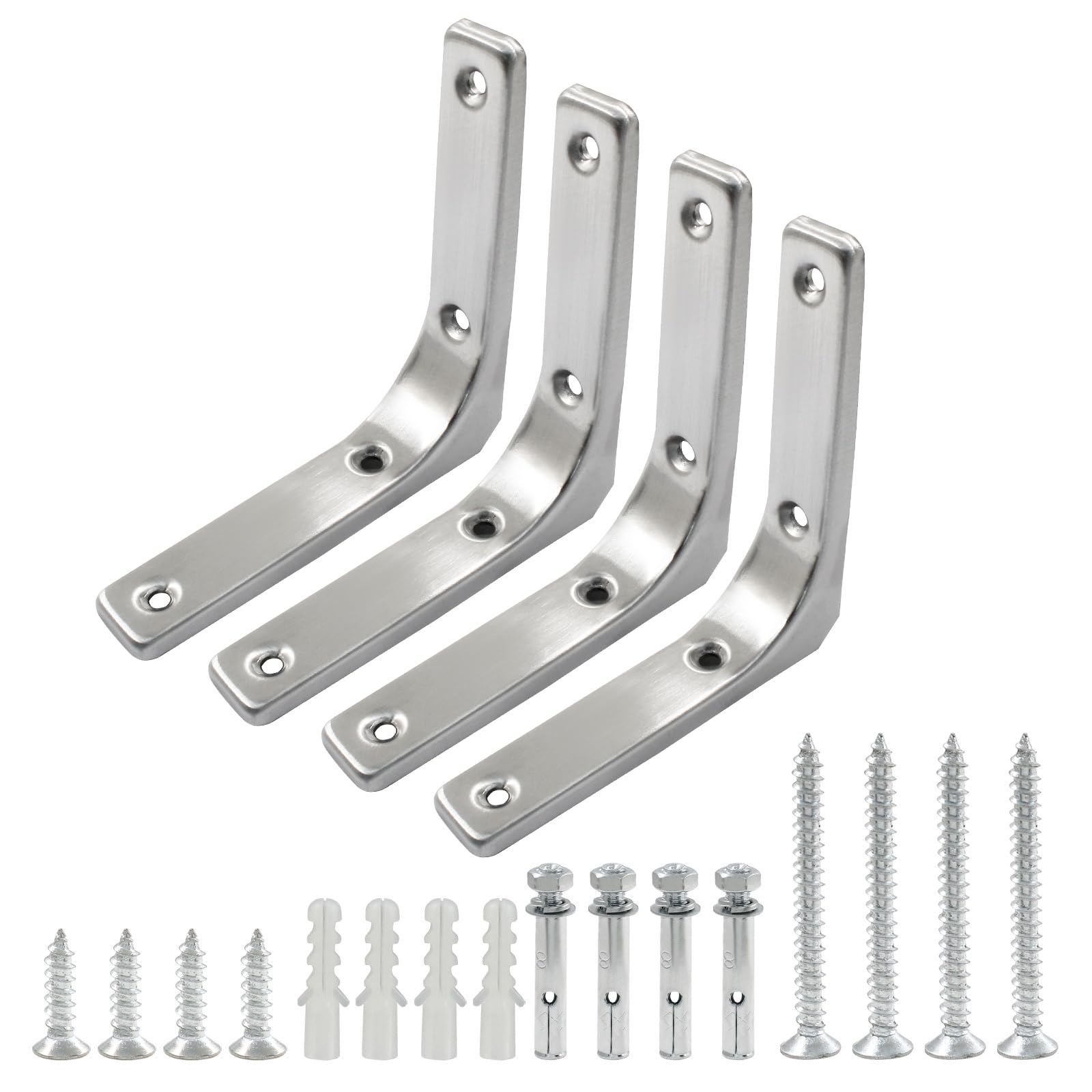 Cjueiom 4 Pcs 4 Inch Brushed Shelf Bracket, L Shaped Bracket, Angle Brackets Heavy Duty for Bookshelf Table Furniture Window Wall Wood Board, 100mm*100mm