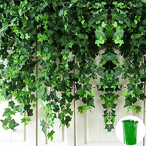 ZEACCT UV-Resistant Synthetic Ivy Strands, 12 Pack 84Ft Lifelike Foliage Hanging Vines for Indoor/Outdoor Décor, Garden Fence, Patio, Wall Covering, Event Backdrops, Durable Greenery Decorative Plants