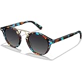 CARFIA Double Bridge Small Acetate Sunglasses for Women Polarized, Retro Metal Brow Ladies Sunnies Fashion Round Eyewears