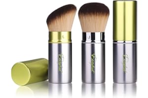 EASYHUT Retractable Kabuki Makeup Brushes 2 Pcs Blush Brushes Set Portable Powder Brushes with Flat and Angled Top for Liquid Cream Cosmetics Travel. (Silver Green)