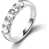 Hitlinker Moissanite Wedding Band for Women S925 Sterling Silver Rings D color VVS1 Half Eternity 5 Stone Anniversary Stackable Ring for Women Size 4-11