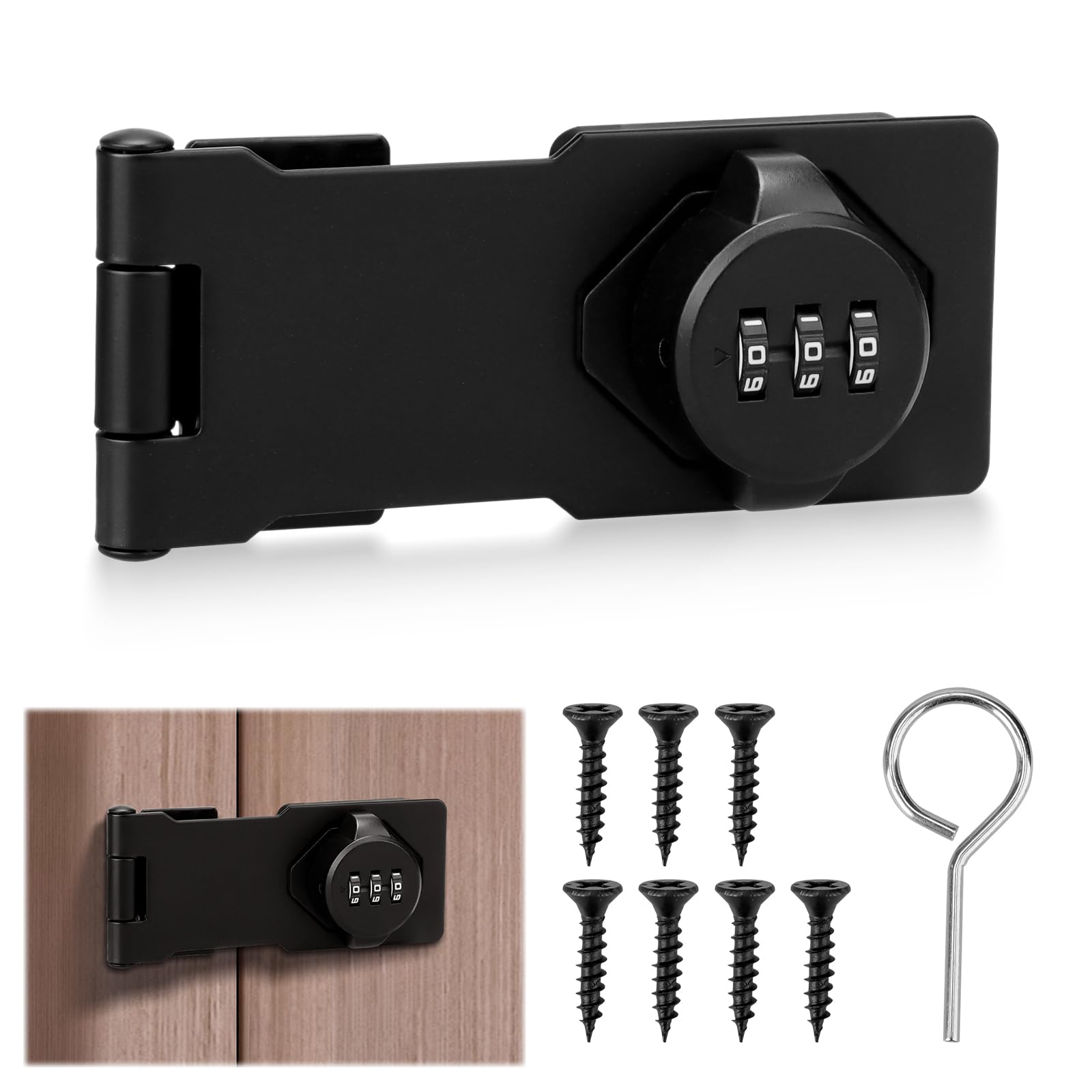 Cabinet Combination Lock, Zinc Alloy Password Reel Lock for Filing Cabinets, Small Doors, Drawers - No Key Required, Anti-Theft, Keep Safe - Black