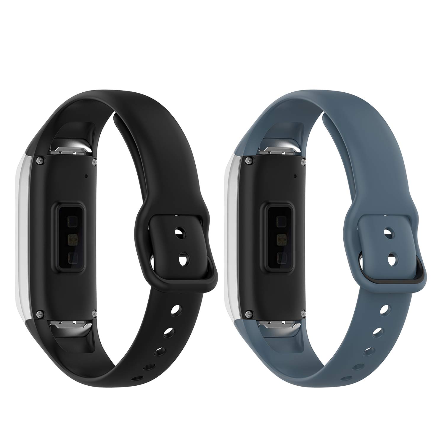 TenCloud (2-Pack Straps Compatible with Samsung Galaxy fit SM-R370 Strap, Replacement Soft Silicone Sport Wristband Arm Bracelet for Galaxy fit SM-R370 Fitness Tracker (Black+Slate)