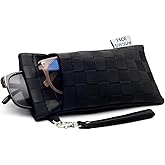 Face Shadow Double Glasses Case PU Soft Eyeglass Case For Women Men Squeeze Top Sunglasses Case With Cleaning Cloth