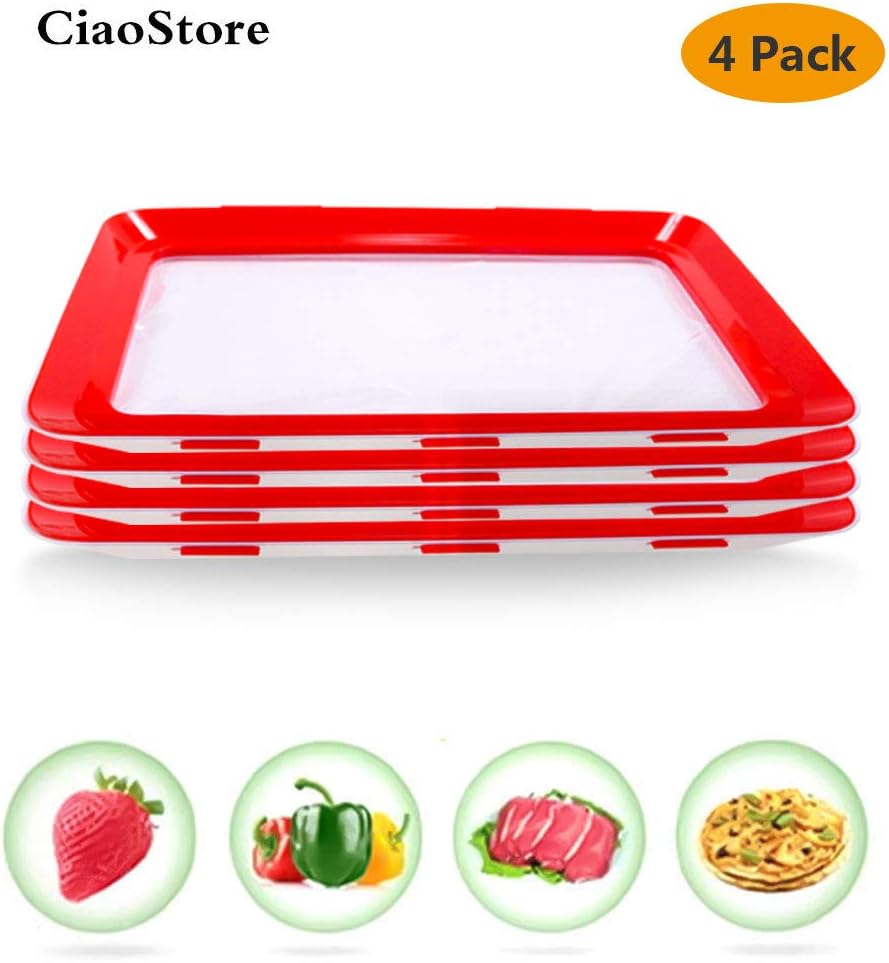 Food Plastic Preservation Tray, Healthy Creative Tray Kitchen Tools, 2019 New Healthy Seal Storage Container for Keep Food Fresh (4Pack)
