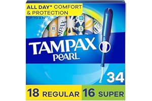 Tampax Pearl Tampons Multipack, with LeakGuard Braid, Regular/Super Absorbency, Up to 100% Leak and Odor Free Protection, Uns