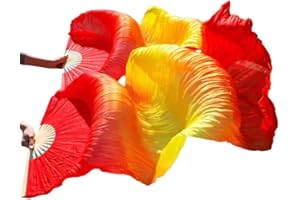 TMZAQH Women 1 Pair (Left+Right) Silk Belly Dance Fans Veil Belly Dancing Long Folding Fans Length 180 cm * 90 cm