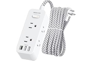 BESHON 10 FT Extension Cord, Surge Protector Power Strip with 6 Widely AC Outlets 3 USB Ports(1 USB C),3-Side Outlet Extender, Flat Plug, Wall Mount for Home, Office,Travel and Dorm Essential