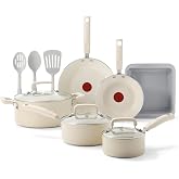 T-fal Signature Nonstick 12 Piece Cookware Set, Oven Safe Up to 350&deg;F, Dishwasher Safe, Pots and Pans Set, Includes Frying Pans, Saucepan, Stockpot, Cooking Utensils, Cream