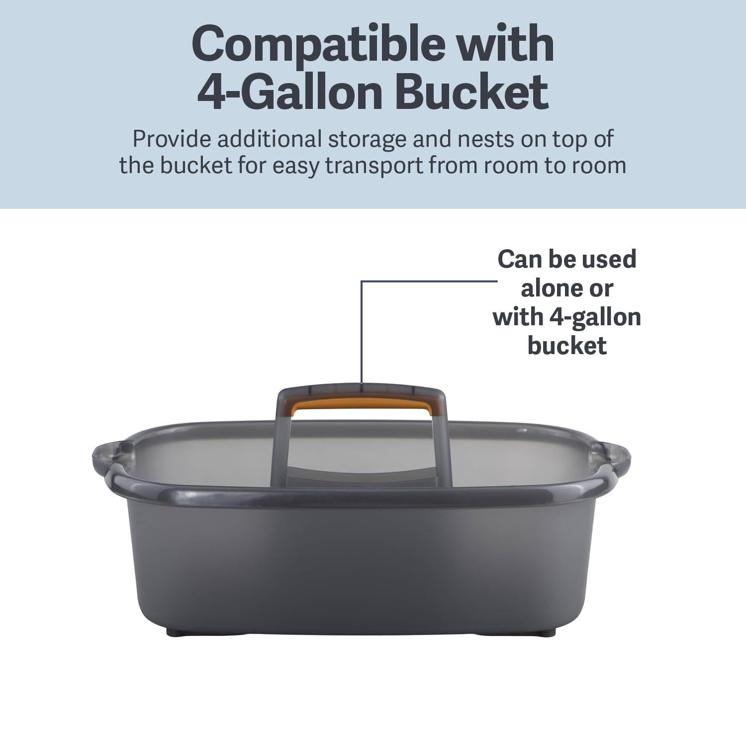 Casabella Plastic Multipurpose Cleaning Storage Caddy with Handle, 1.85 Gallon, Gray and Orange