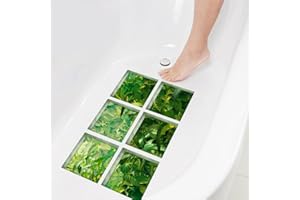 ChezMax Bath Treads Stickers Tropical Forest Pattern Square 3D Adhesive Anti Slip Tub Tattoos Safety Decals Mat Waterproof Shower Tub Sticker Bathtub Appliques for Bath Pools Home Decor 5.9" X 5.9"