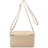VOROLO Crossbody Bag Small Leather Triple Zip Crossbody Purse Shoulder Bag with Ajustable Strap for Women BEIGE