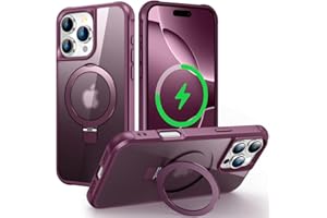 CHAOFEnG Magnetic Compatible with iPhone 16 Pro Case with Stand [Military Grade Drop Tested][Compatible with Magnet] Ring Translucent Slim Hard Back Soft Edge, Wine Red