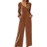 Dokotoo Women's Casual Loose Overalls Jumpsuits One Piece Long Sleeve Wide Leg Pant Rompers With Pockets