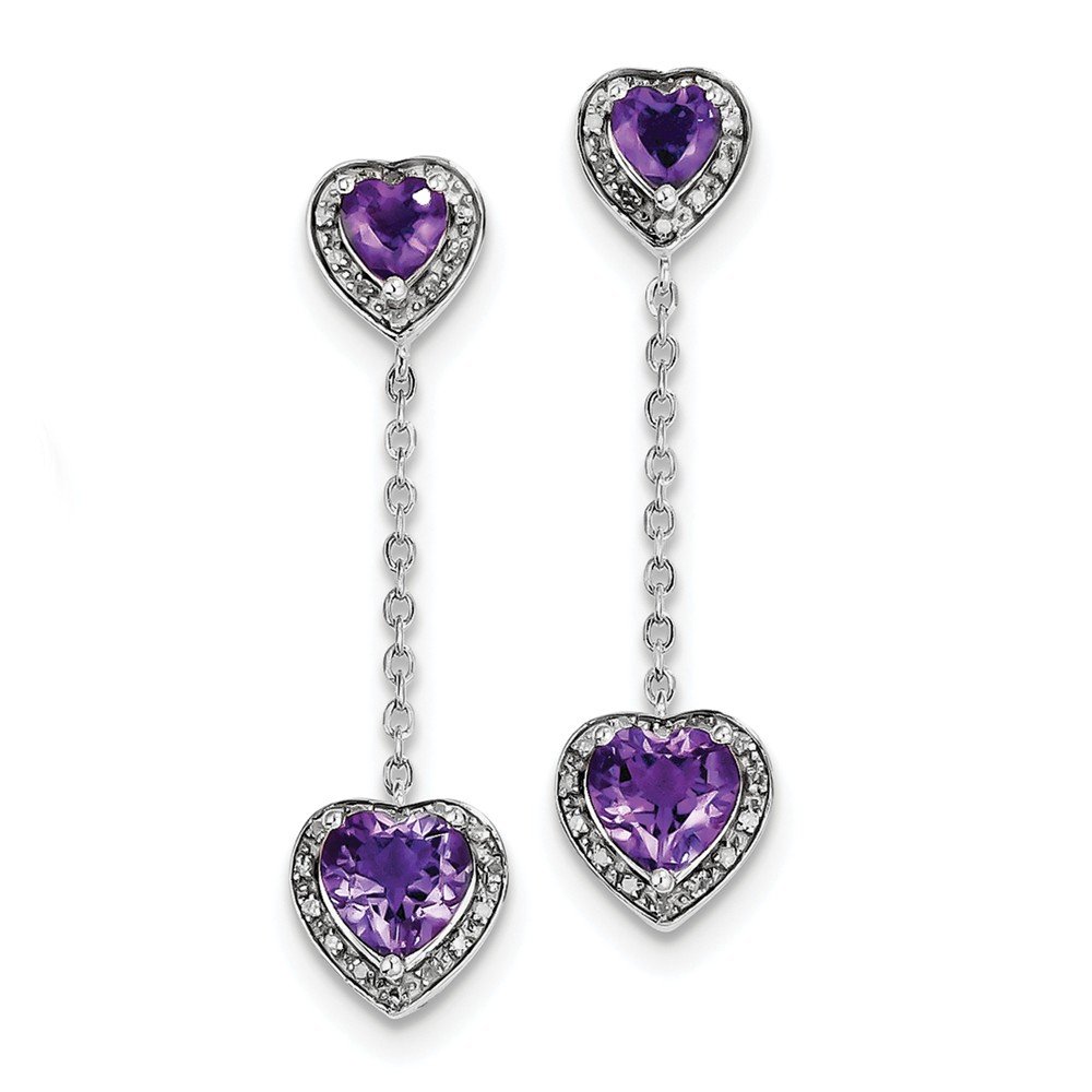 Sterling Silver Rhodium-plated Diamond & Amethyst Earring