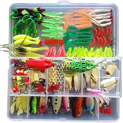 KMBEST Fishing Lure Kit Including Fish Hooks, Hard Soft Bait And Other Saltwater Freshwater Lures for Fishing With Tackle Box