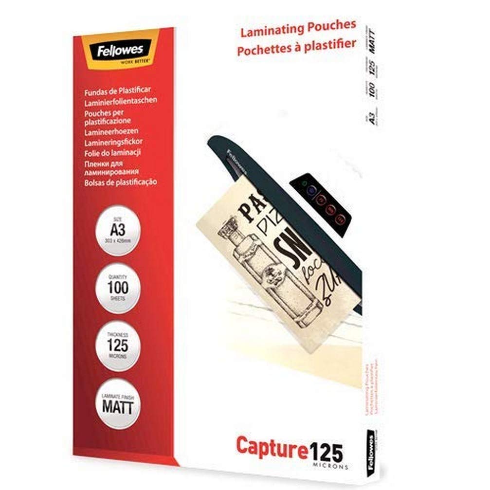 Fellowes ImageLast Enhance80 A4 Laminating Pouches - 80 Microns, Transparent, Matte - Pack of 100 Matte A3 / 125 Mikron