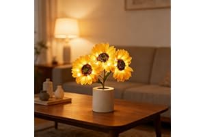 Shimmering Sunflower Lamp, Twinkling Tree Sunflower Lamp with 3 Warm LED Lights & 3-Level Dimming, Realistic USB Night Light 