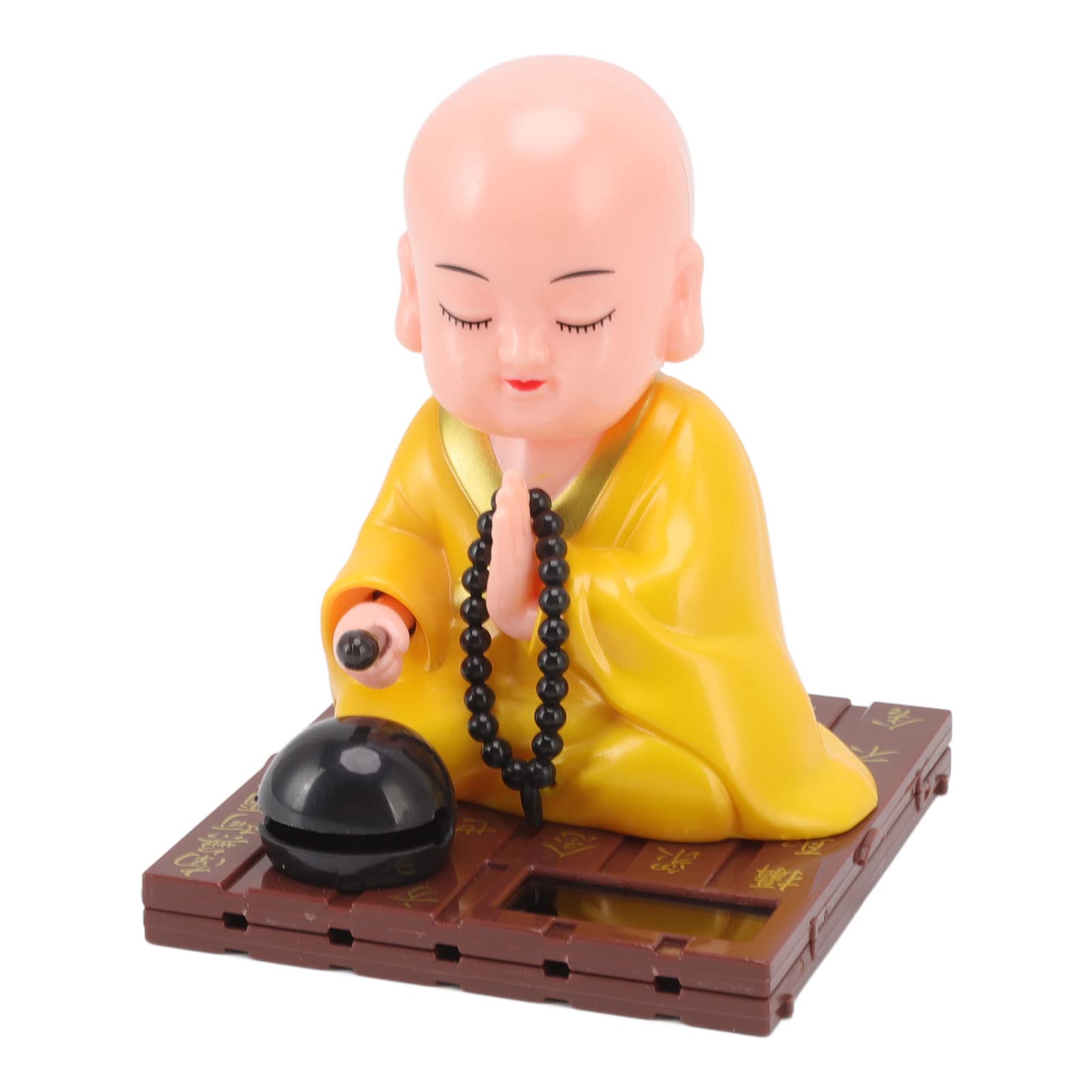 Little Monk Figurine, Bright Color Unique Shape Plastic Fall Proof Solar Energy Powered Solar Head Toy Automatic Nodding Knocking Lucky Meaning Solar Buddhist Monk Ornaments (Yellow)