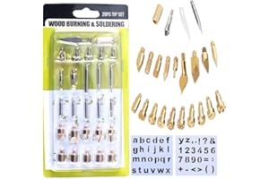 TUCCOSS Wood Burning Tips, 28pcs Wood Burning Kit Carving Alphabet Figure Symbol Tool for Pyrography Embossing Soldering DIY Crafts Wedding Gift Wood Burner Tips Set Screw on Brass Pen Accessories Only