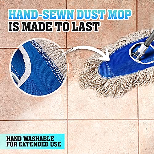 Fuller Brush Dry Mop - Washable Cotton Mop Head with Adjustable Handle - Removes Dust and Dirt from Surfaces and Hard to Reach Areas Doubles as Dusting Mitt Perfect for Home Use