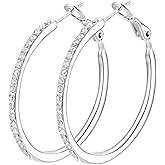 Silver Hoop Earrings, Rhinestone Cubic Zirconia Hoops Fashion Jewelry White Gold Plated Hoop Earring for Women