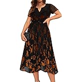 CARCOS Plus Size Velvet Dresses for Curvy Women Short Sleeve Cocktail Dresses Winter Party Formal Dress with Pocket XL-5XL
