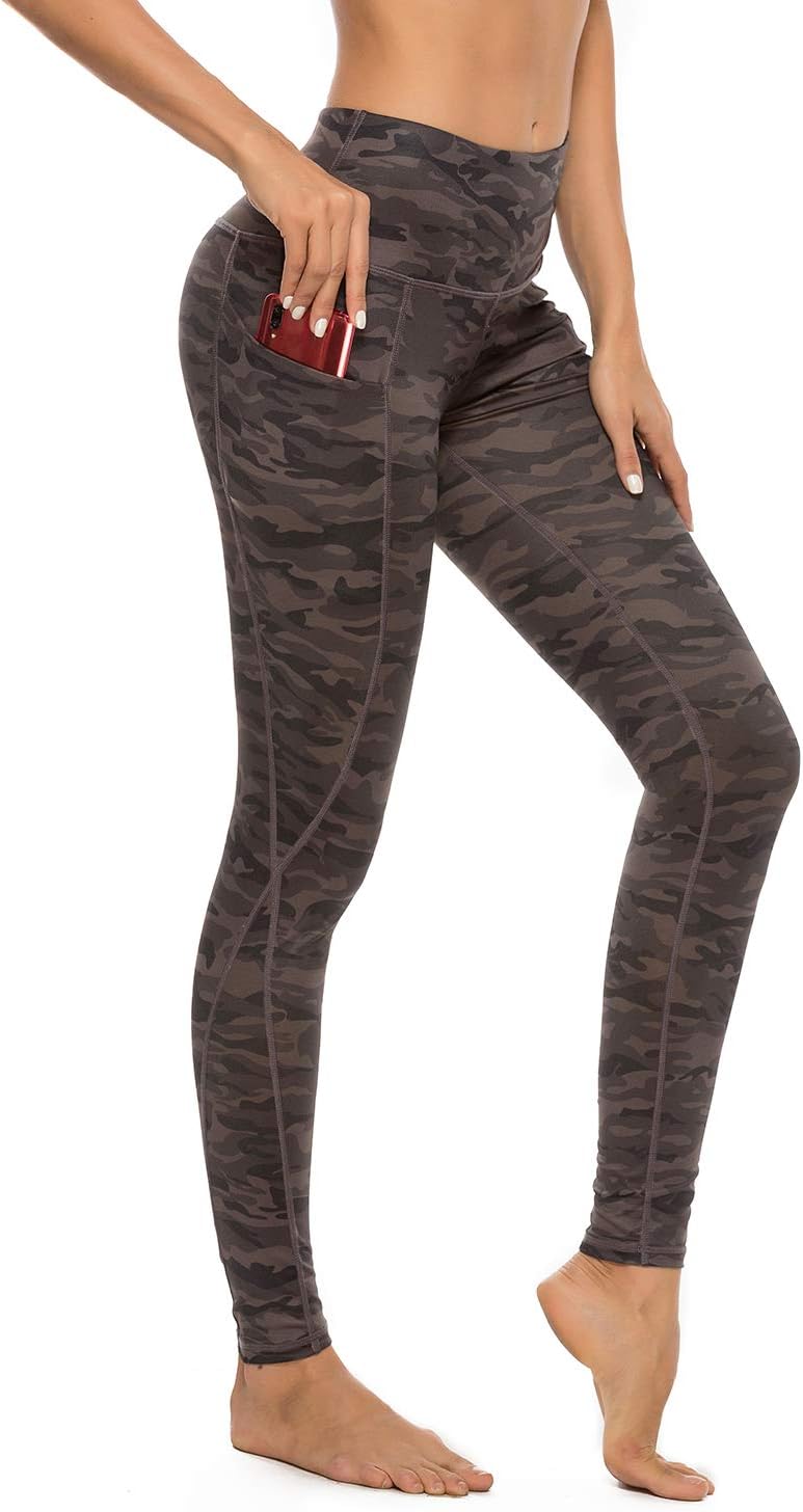 AUU High Waist Workout Leggings with Pockets Gym Tights Comfy 4 Way Stretch Yoga Pants and Capris