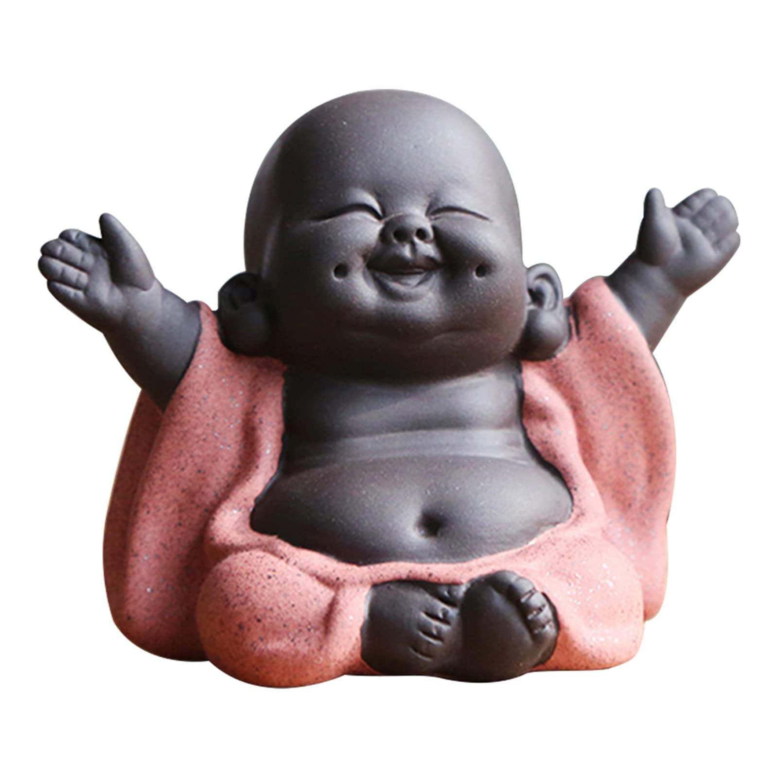 Qikuver Laughing Maitreya Buddha, Ceramic Buddha Statue Ornament Tea Sculpture Little Monk Decor Tea Set for Home Office Car Decors Gift Crafts and Arts (Orange)
