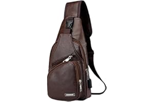 GENERIC Todays deals, Crossbody Bag Leather Sling Bag Shoulder Backpack Small Leather Crossbody Sling Bag with USB Charge Port
