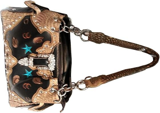 Unique West Luck U Logo Vegan Polyester Leather Rhinestone Western Cowgirl Buckle Purse Handbag Black Handbags Amazon Com